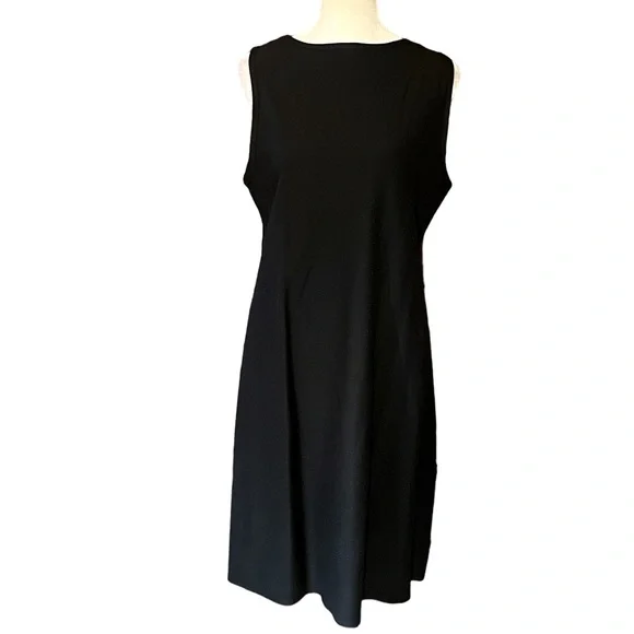 EILEEN FISHER BLACK VISCOSE CREPE SLEEVELESS MIDI DRESS GREAT CONDITION (M) - Picture 1 of 7